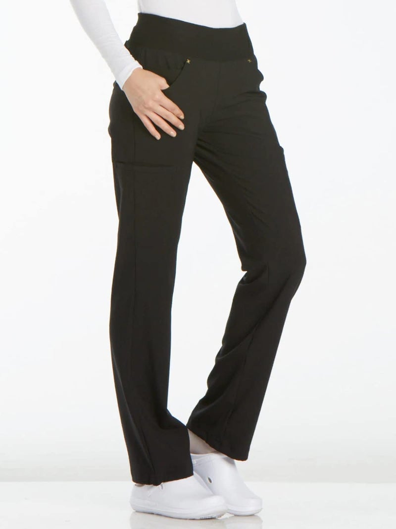 Cherokee Iflex Scrubs for Women, Yoga-Inspired Knit Waistband Scrub Pants CK002P, S Petite, Black - Image 4